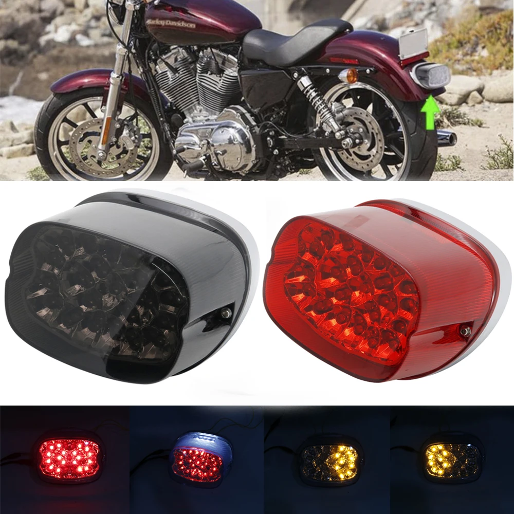Motorcycle Led Brake Tail Light for Harley Dyna Fat Boy FLSTF Night Train FXSTB Softail Sportster Road King Electra Glide,Red 