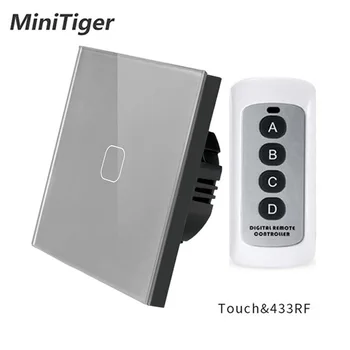 

Minitiger Gray EU Standard Remote Control wall light Touch Switch 1 Gang 1 Way Wireless Remote Control Touch Light Switch