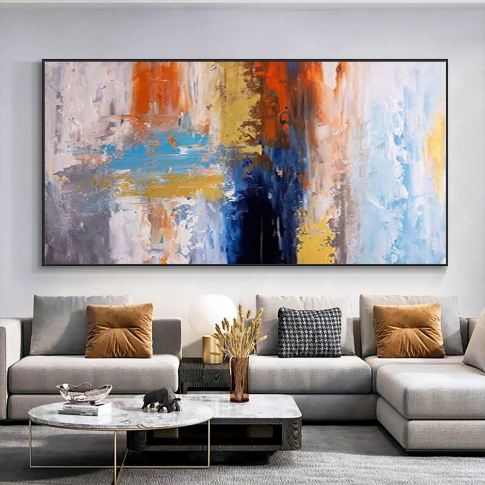 

Abstract Red Blue Painting 100% Hand Painted On Canvas Modern Decorative Oil Painting Wall Art For Living Room Home Decoration