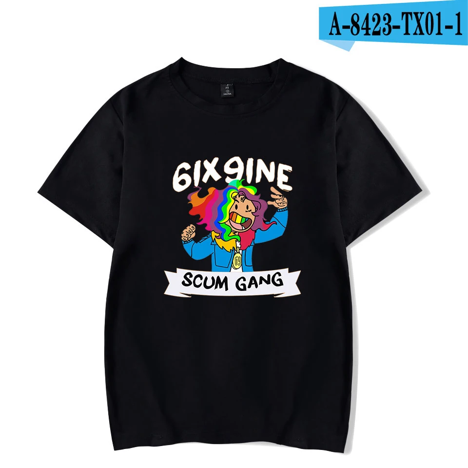 6ix9ine модная футболка с принтом рэпера, женские/мужские летние футболки с коротким рукавом, Повседневная Уличная футболка, Прямая поставка - Цвет: black