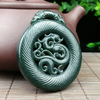 

100% REAL HETIAN GREEN JADE PENDANT TWO SIDE HANDCARVED DRAGON JADE PENDANTS NECKLACE MEN WOMEN JADE JEWELRY ADD CERTIFICATE