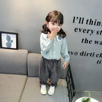 

Kids Outfit Set Spring Autumn Casual Baby Girl Plaid Flower Printing Top With Soft Trousers Kids Clothes 2pcs Outfit Set