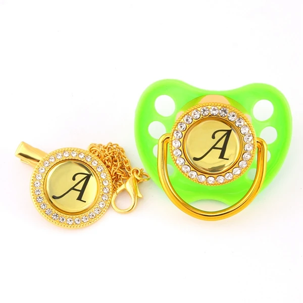 Green 12-18 M Красный черный любое имя инициалы буквы Роскошные Bling соска и соска клип BPA бесплатно уникальный пустышка Прямая - Цвет: Green 12-18 M