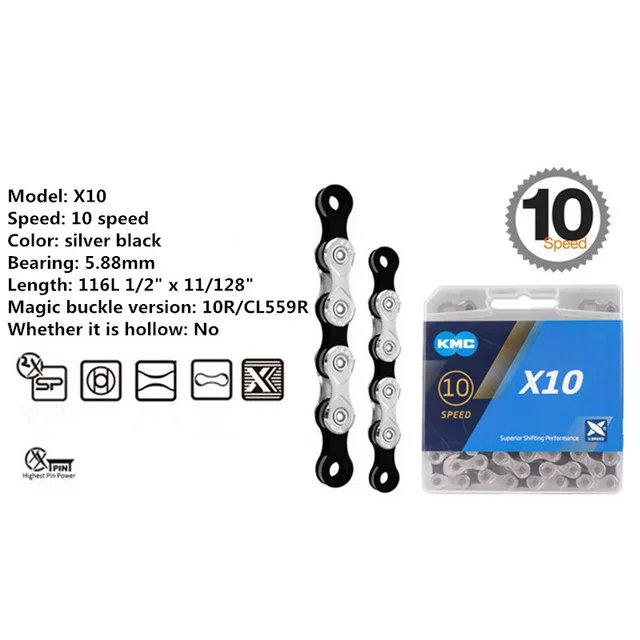 KMC X10 Горный/дорожный велосипед 9 скоростей универсальная цепь переключения серебро/золото полый/неполный абсолютно в штучной упаковке - Цвет: New X10 Silver