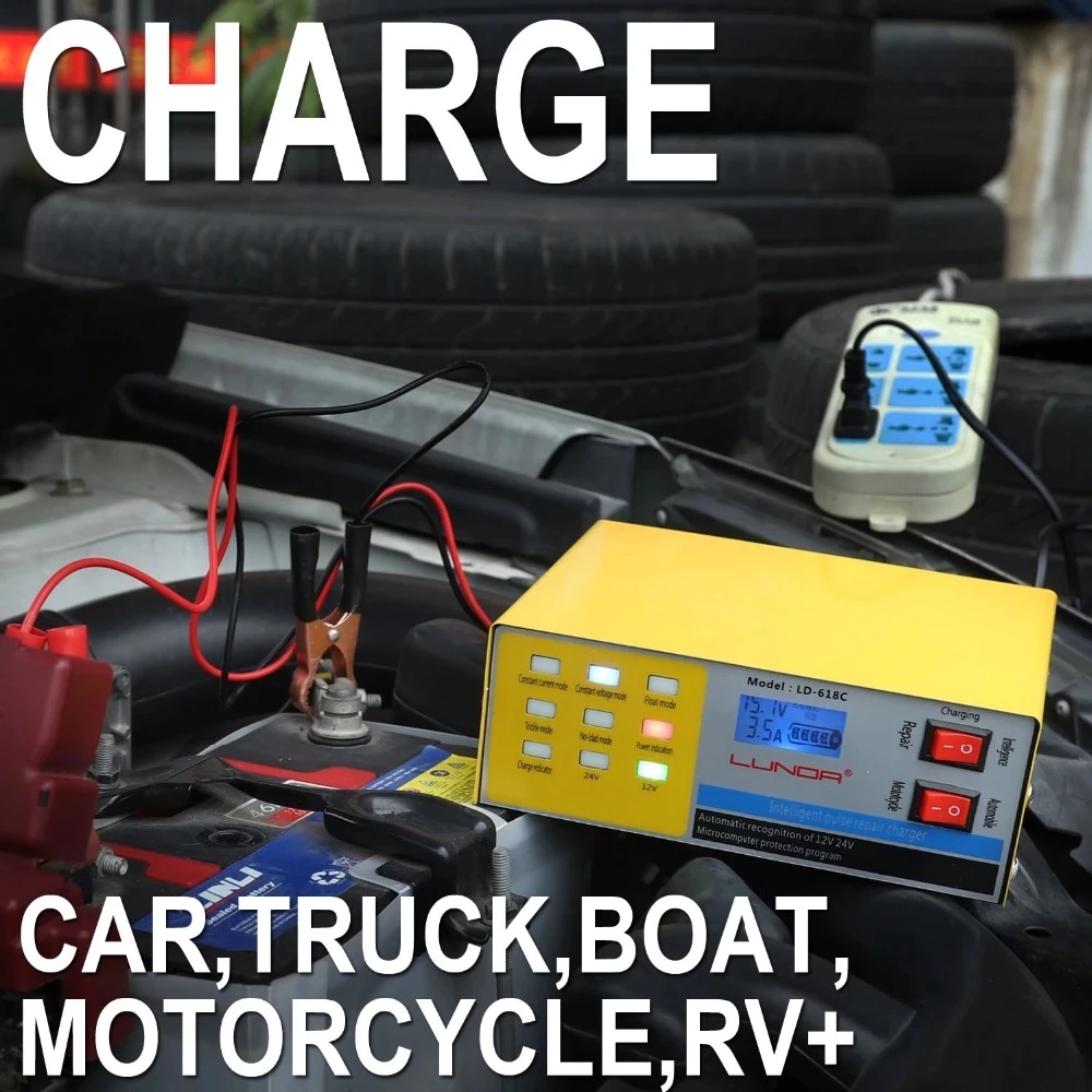250V 200AH 자동차 배터리 충전기 5 단계 지능형 충전 스마트 펄스 자동 배터리 수리 12V/24V 트럭 오토바이에 대 한