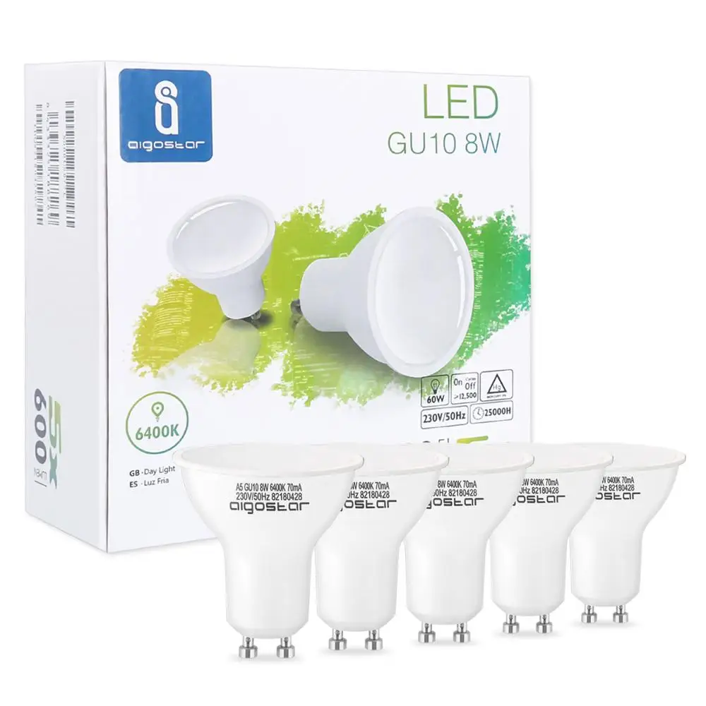 Por separado Bandido Bienes Aigostar - Led Bulb 8w Gu10，6400k， 600lumen， 8w Equivalent To  60watt，cri≥80ra， 120-160 Degree Beam Angle， 5 Pcs/color Box - Led Bulbs &  Tubes - AliExpress