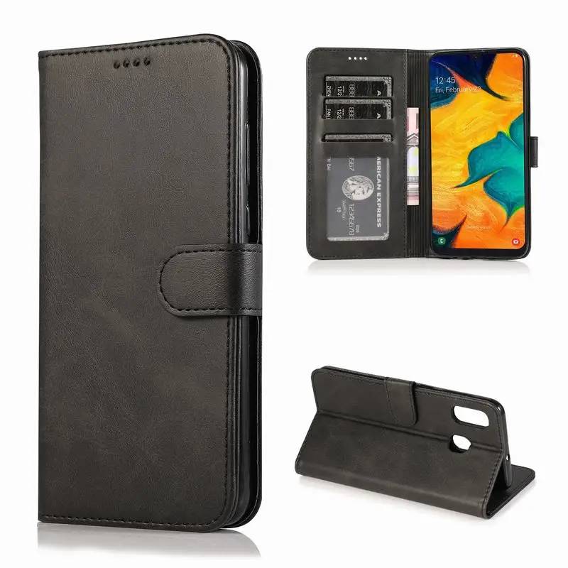 Чехол-кошелек для samsung A20 A30, кожаный чехол-книжка, держатель для карт, подставка для телефона, чехол для samsung Galaxy A 20 E 30 20E - Цвет: Black Case