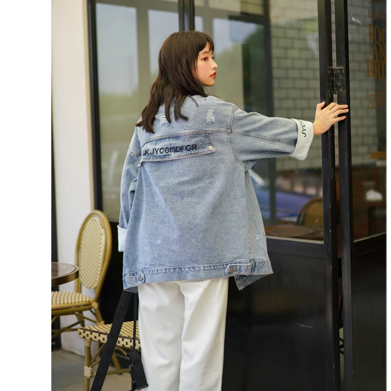 Осенние женские свободные женские базовые пальто джинсы Пальто Feminino Джинсовая куртка с вышивкой оверсайз бомбер уличная