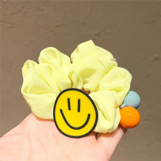 Women Girl Scrunchies Elastic Hair Ties Bands Smile Face Yellow Summer Fashion Korean Mujer Head Accessories Hyuna Wholesale 1