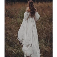 Customized Boho Off The Shoulder Princess Wedding Dress Sweetheart Appliqued Puff Sleeves Bride Dress A-Line Backless Bride Gown 2