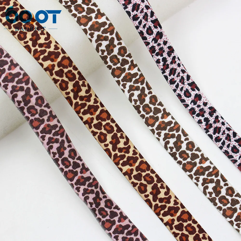 E-20421-655 10yards 5/8'' Leopard print Ribbon Elastic Foldover Elastics Stretch Hair Ties Headbands for Baby Girls Bow | Дом и сад