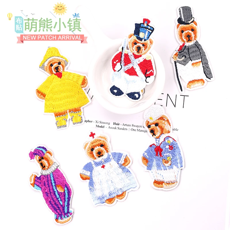 

Anime Bear Iron on Stripes Embroidered Patches for Clothing Badges Applique Thermal Stickers on Clothes Patch Iron-on Transfers