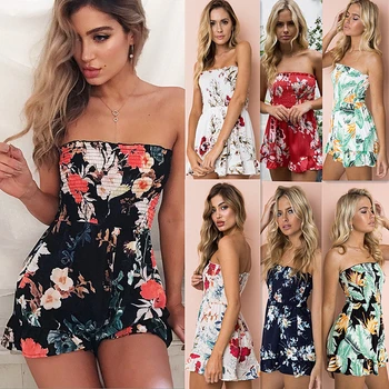 

Women Ladies Sweet Fashion Summer Playsuit 7 Style Floral Print Sleeveless Off Shoulder Strapless Ruffles Playsuit Size S/M/L/XL
