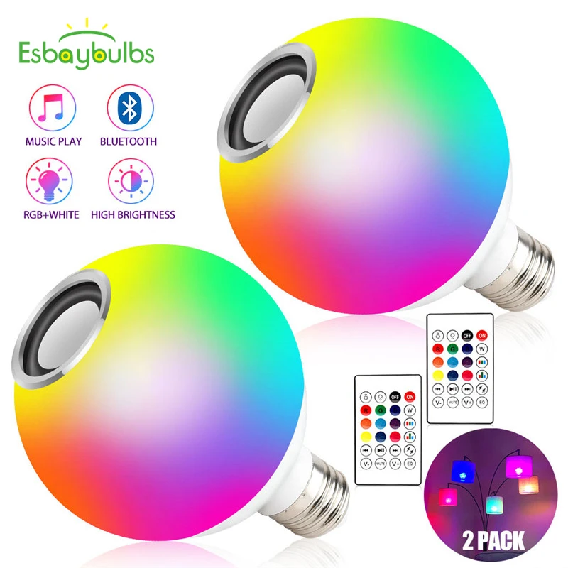 2 шт. Blub Smart E27 RGB белый Bluetooth динамик светодиодный светильник лампа для воспроизведения музыки с регулируемой яркостью Беспроводная лампа с дистанционным управлением с 24 клавишами|Светодиодные лампы и трубки| | АлиЭкспресс