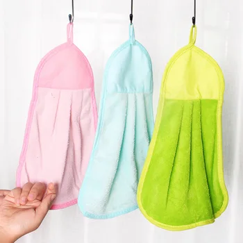 

Sleeves Solid Color Hangable Hand Towel Ultra-strength Water-Absorbing Lazy Coral Velvet Rag Dishcloth Dish Towel Hand Cloth