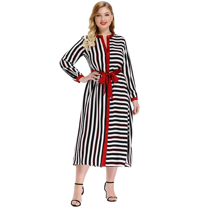 

Vestidos Fashion Autumn Grace Dresses Long Sleeve Beach Printing Dress Women Dresses Plus Size Dress 2019 Striped Dress Women