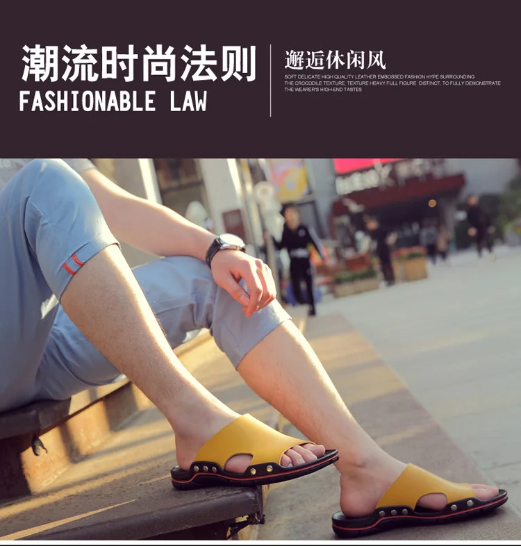 Г. verano nuevos zapatos casuales cómodos de cuero antideslizantes de fondo suave zapatos planos sandalias de hombre zapatilla