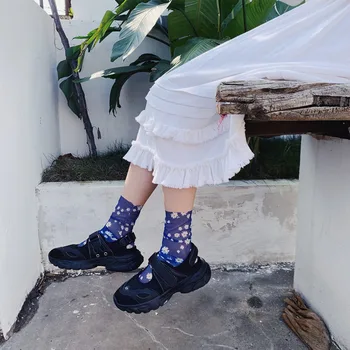 

Summer New Fashion Flowers Patterned Net Yarn Women Socks Original Casual Fairy Ankle Heap Socks For Female Soft Breathable Sox