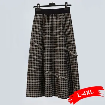 

Plus Size Luxury Jacquard Knitting Pleated Skirt 4XL Autumn Women Thick Warm Sweater Skirts High Waist Big Swing Long Midi Skirt