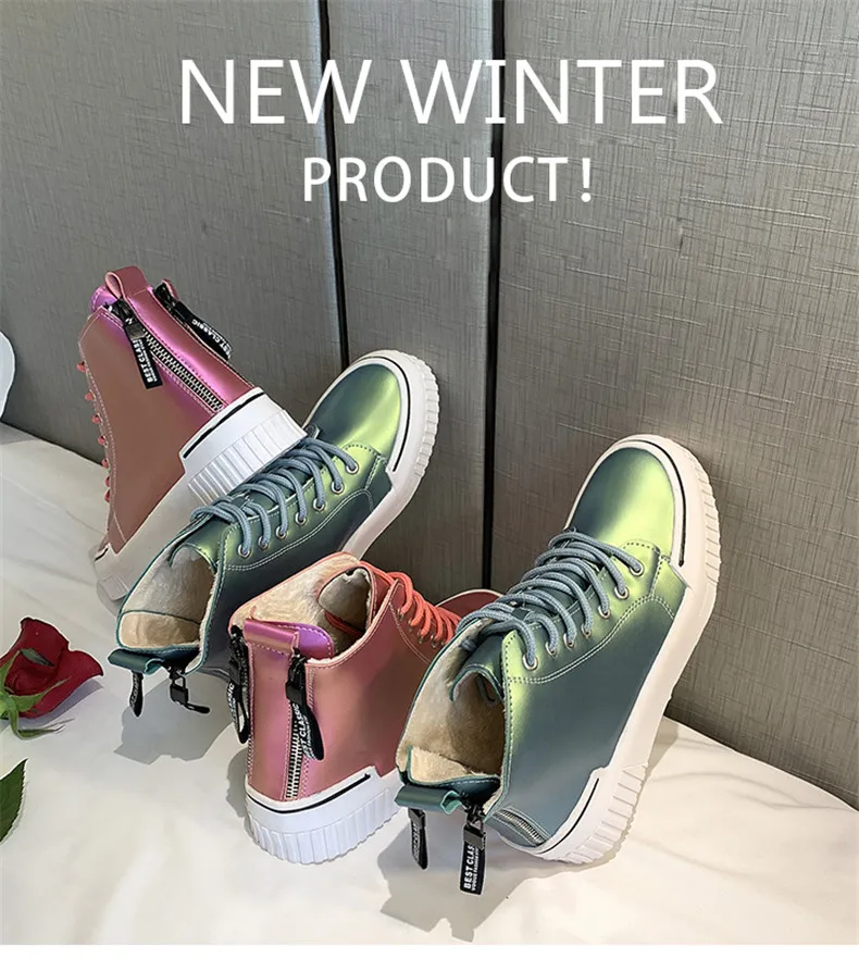 CAGILKZEL 2019 Winter Shoes Woman Boots Warm Fur Plush Sneakers Women Ankle Pink Boots Women Lace-up Ladies Shoes (1)