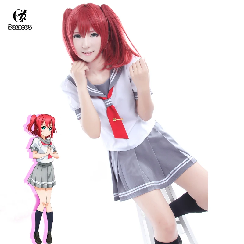 

ROLECOS Japanese Anime Love Live Sunshine Cosplay Costume Takami Chika Girls Sailor Uniforms Love Live Aqours School Uniforms