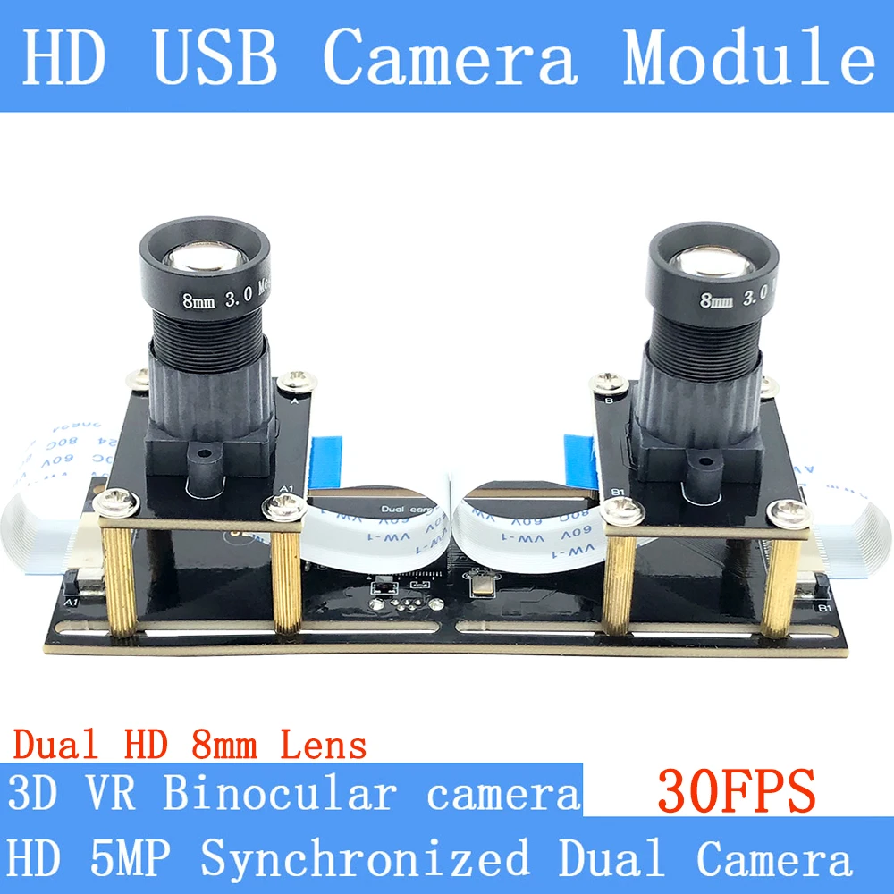 Webcam Bassa Distorsione 1080P Sincronizzazione Fisheye Stereo Dual 8Mm Lens 5Mp 30Fps Modulo Telecamera Usb Video 3D Vr Realtà Virtuale