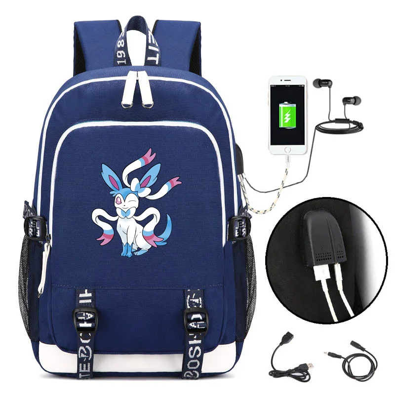 Аниме Рюкзак Pokemon Pikachu Eevee подростковый USB рюкзак для ноутбука мальчики девочки школьный женский рюкзак на плечо дорожная сумка мужской рюкзак - Цвет: YW  14