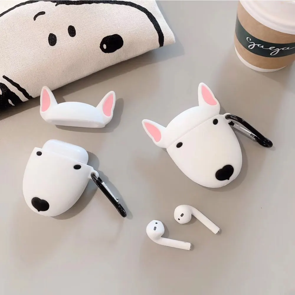 Силиконовый чехол для наушников Apple Airpods с изображением милого бультерьера |