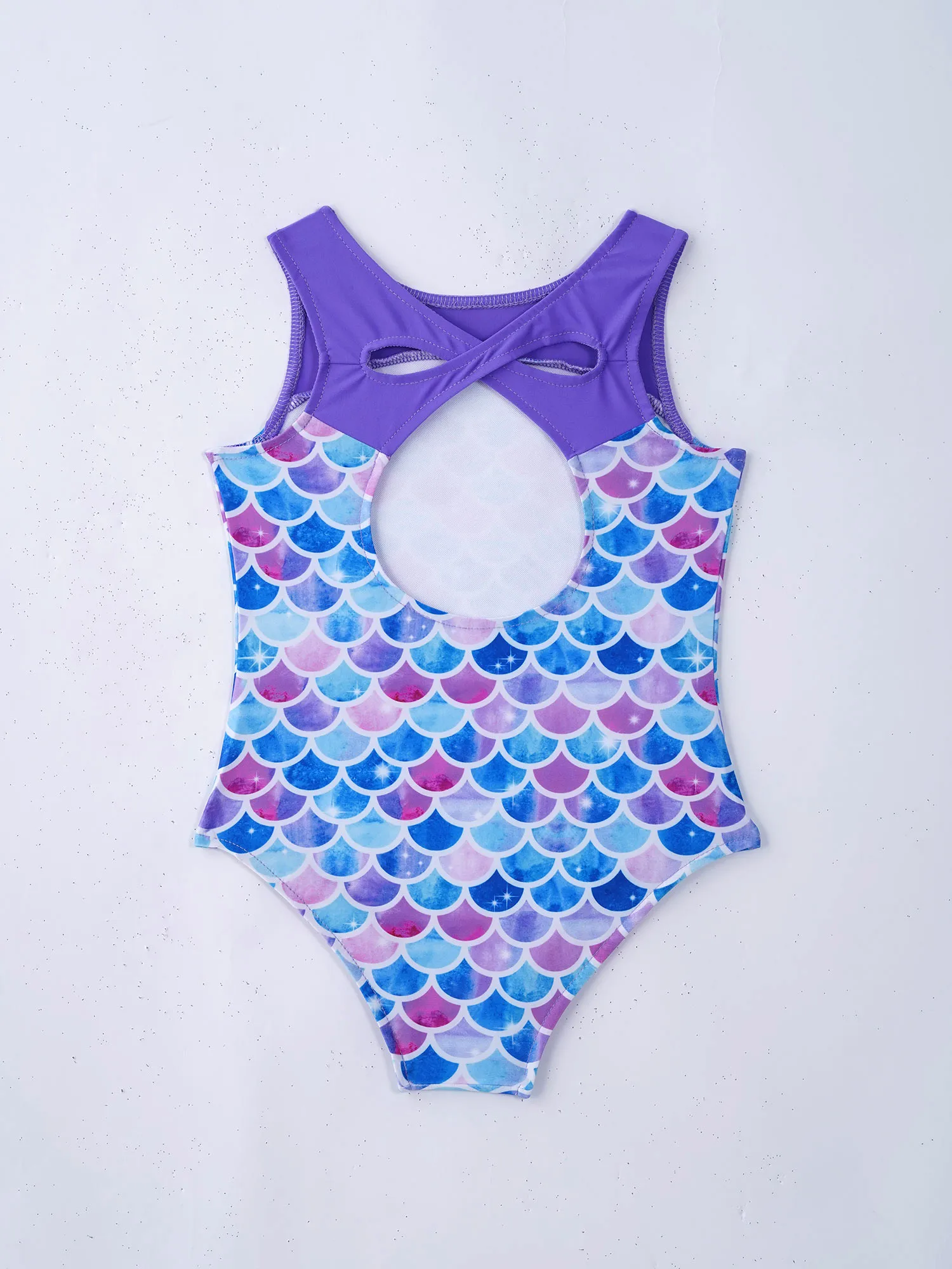 TiaoBug Summer Kids Girls One-Piece Print Swimsuit Round Neck Sleeveless Bathing Beach Swimming Pool Dance Gymnastics Leotard