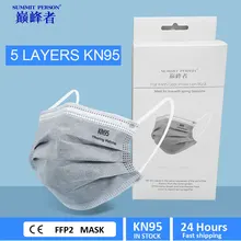 20 pçs kn95 5 camadas máscara cinza carvão ativado poeira respirador kn95mask segurança rosto máscara protetora dustproof reutilizável ffp2 ffp3