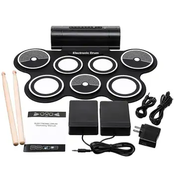 

USB Electronic Drum Digital Portable 7 Pads Roll Up Drum Set Silicone Electric Drum Pad Kit Musical Instruments Beginner Kit