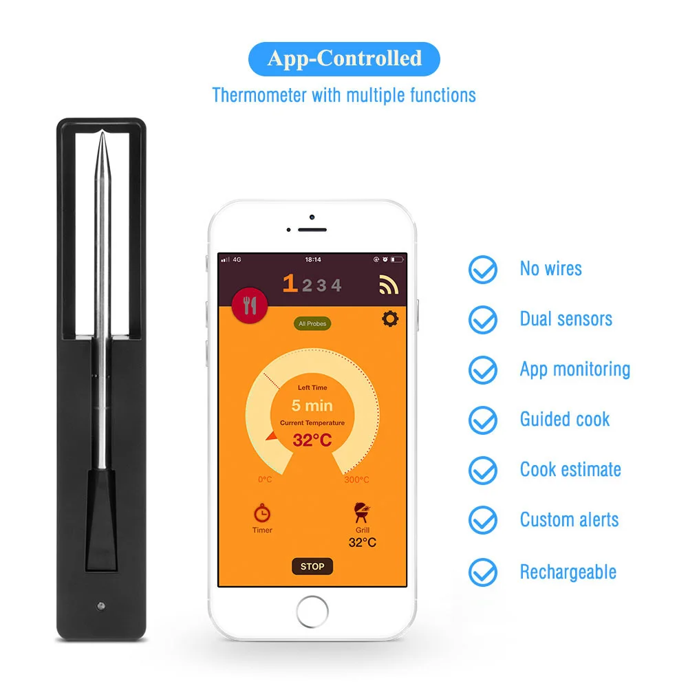 

Meat Food Steak Thermometer Wireless Digital Bluetooth Barbecue Accessories for Oven Grill BBQ Smoker Kitchen Sous Vide Cooking