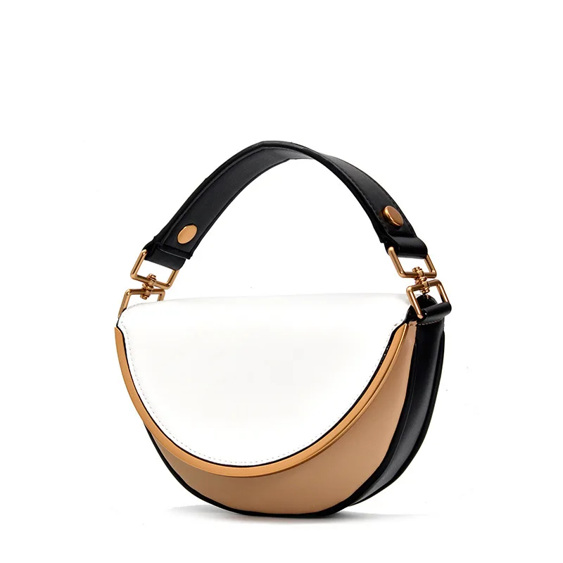 

2019 Autumn New Products Semi-Circular Women's Flip Portable Shoulder Bag Contrast Color Crocodile Pattern Bag Shoulder Small ro