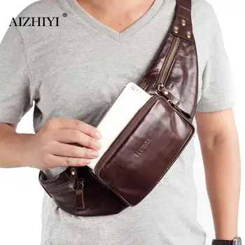 

Genuine Leather Men Waist Bag Vintage Travel Fanny Pack Chest Pack Travel Waist Shoulder Crossbody Bag Dropshipping