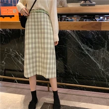Корейский стиль сладкий плед прямой с высокой талией модный бренд летний модный бренд корейский стиль тренд темперамент длинные юбки