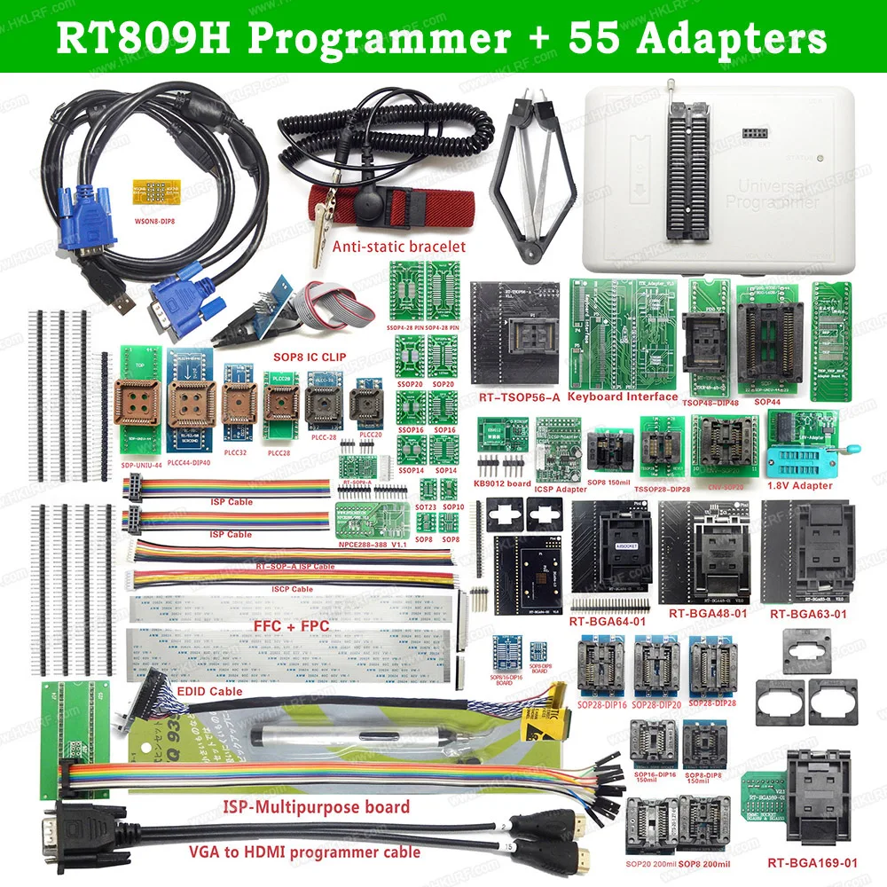 RT809H EMMC NAND флэш USB программатор + 55 предметов BGA48 BGA64 BGA169 TSOP56 SOP44 DIP44 все адаптеры с EDID