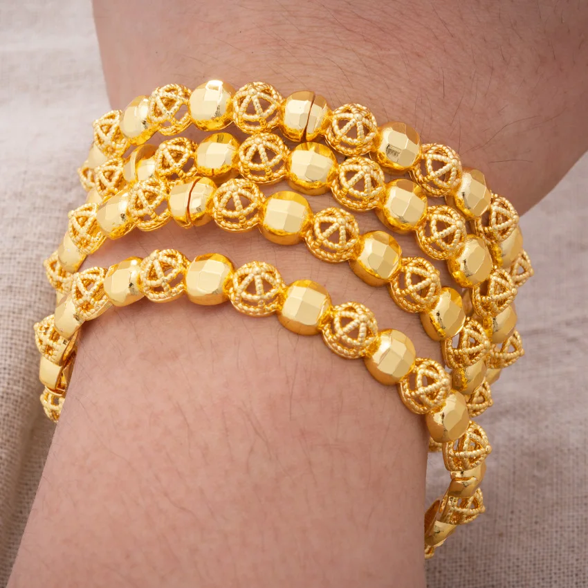 

4pcs/lot 24K Gold Color Dubai Wedding Bangles Jewelry Hollow new pattern ethnic Wedding Bracelets Jewelry Party Gifts