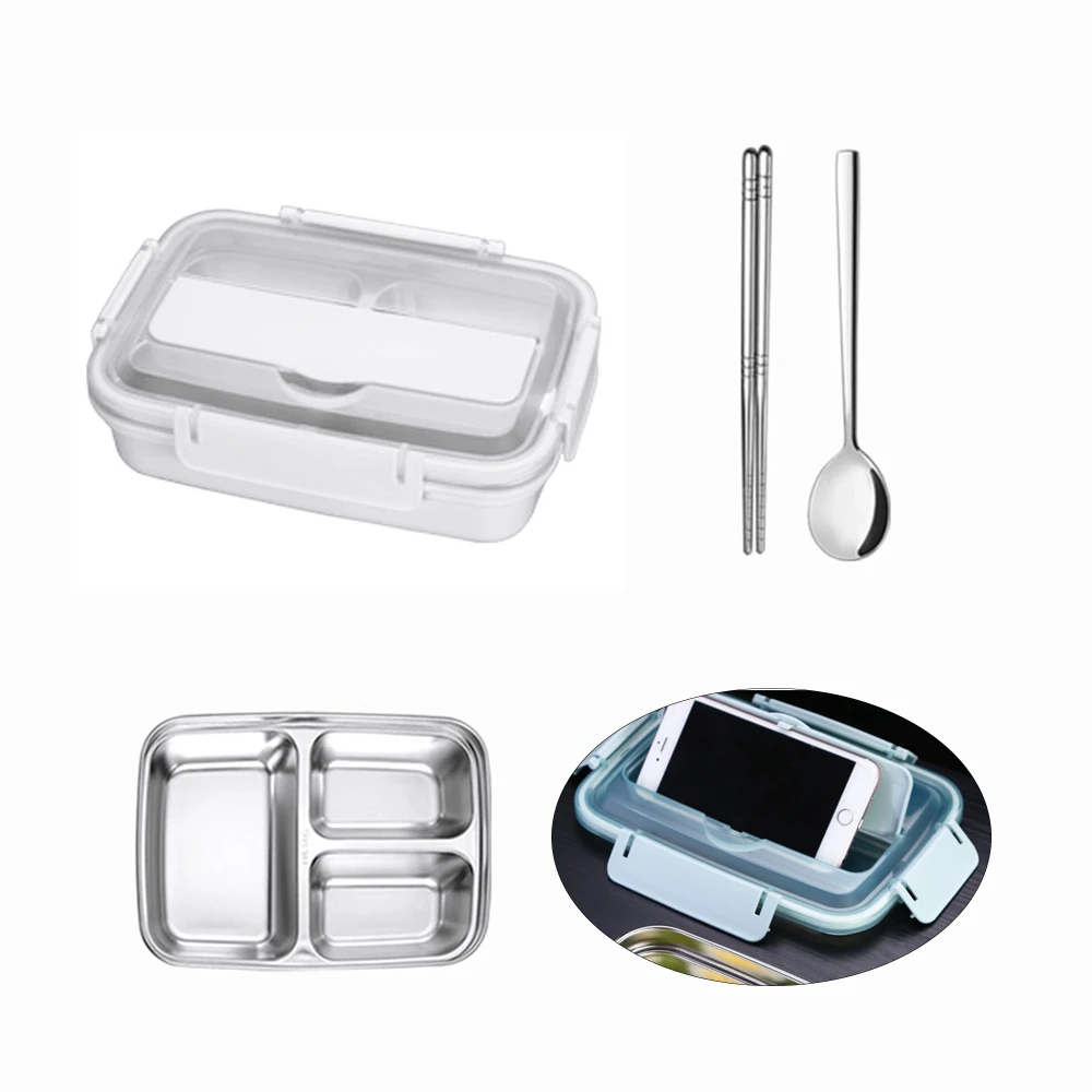 Контейнер для обедов из нержавеющей стали, коробка для закусок Bento, Студенческая изоляция для взрослых, герметичный контейнер для хранения еды с палочками для еды, ложка