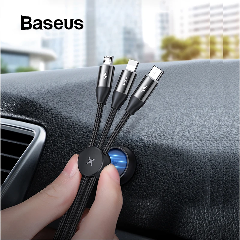 Baseus 3 in 1 3.5A Fast Charging Cable Scalable USB Data Cable For Micro Type-C For iPhone X XS XR 8 Plus Samsung S9 S8 Note 9