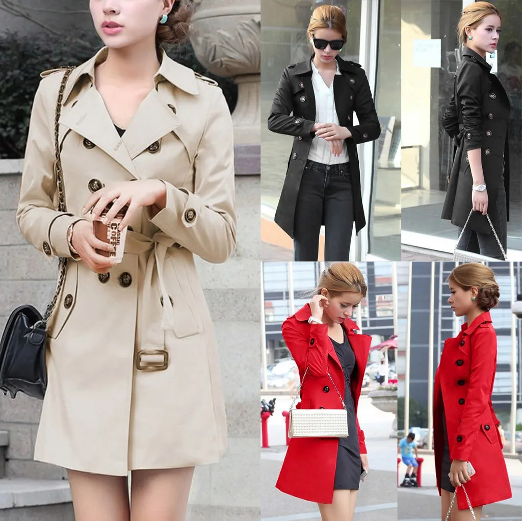 CHAMSGEND Brand Plus Size Trench Coat Women's Double Breasted Warm Windbreaker Causal Long Lady Trench Coat Long Trench Coat