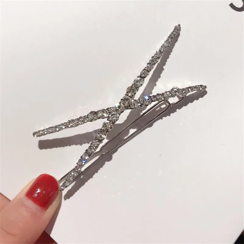 x silver 1 шт. модные геометрические треугольные х-образные блестящие хрустальные шпильки со стразами женские заколки для волос заколки аксессуары для укладки волос - Цвет: x silver