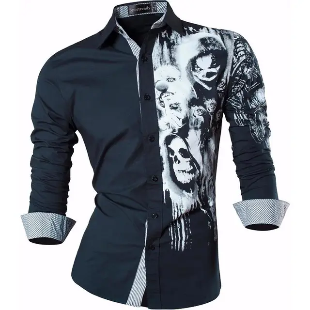 Sportrendy Men's Shirt Dress Casual Long Sleeve Slim Fit Fashion Dragon Stylish JZS041 JZS047-Navy