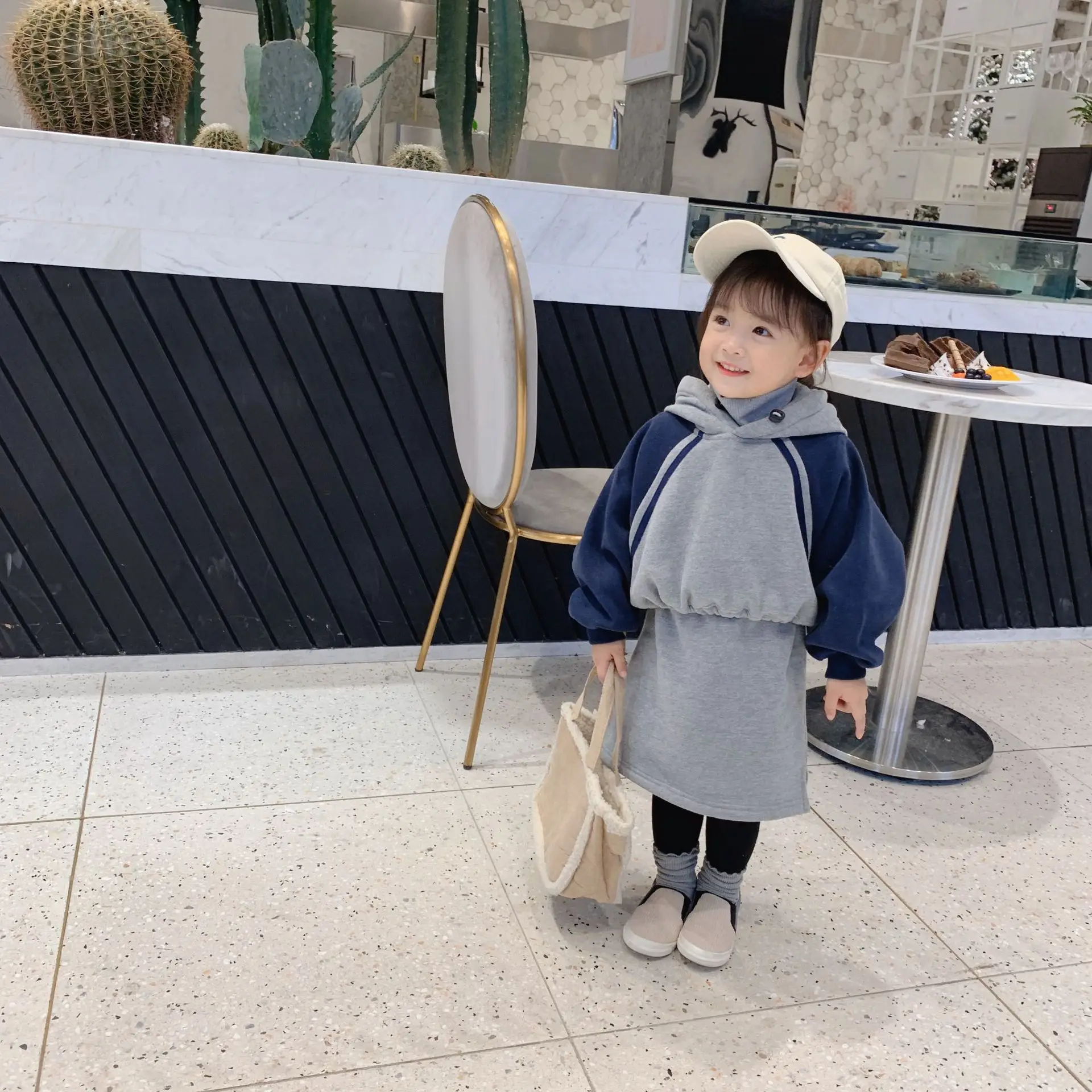 WLG/комплект зимней одежды из 2 предметов для девочек, детская Вельветовая толстовка с капюшоном и комплект платья без рукавов, теплая одежда серого и кофейного цвета для детей 2-6 лет