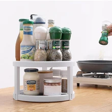 

Rotating Storage Rack Multifunctional Seasoning Organizer Shelf Oilproof Non-Slip Kitchen Supplies Holder Round Shelf 2 Tier
