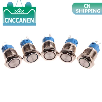 

1PC 16mm Metal Annular Push Button Switch Ring LED 5V 12V 24V 220V Self-lock Latching Waterproof Car Auto Engine