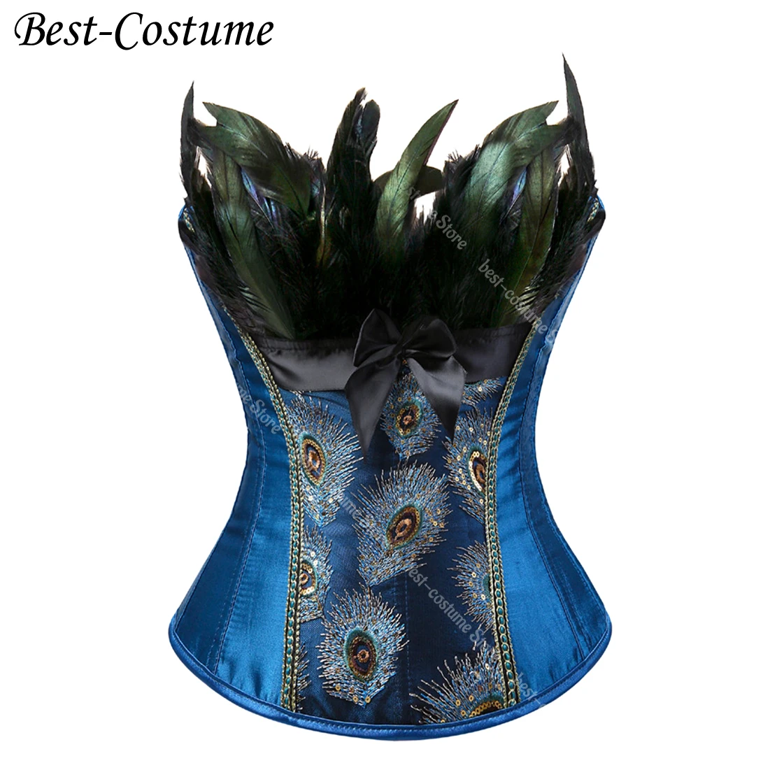 Peacock Costume Women Corset Sexy Top Blue Black Sequined Embroidery Peacock Princess Corset Costume