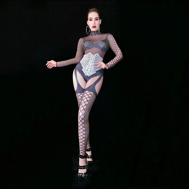 same as the picture Печать Стразы Боди Леггинсы Костюм DS Певица Сценическая Одежда Mesh DJ Dance WEAR Партии Стрейч Комбинезон Экипировка - Цвет: same as the picture