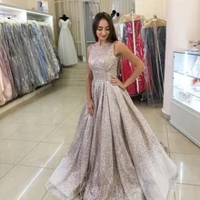 Блестящие платья для выпускного вечера с длинным шлейфом, без рукавов, с круглым вырезом, Вечернее Бальное Платье, Robe De Soiree