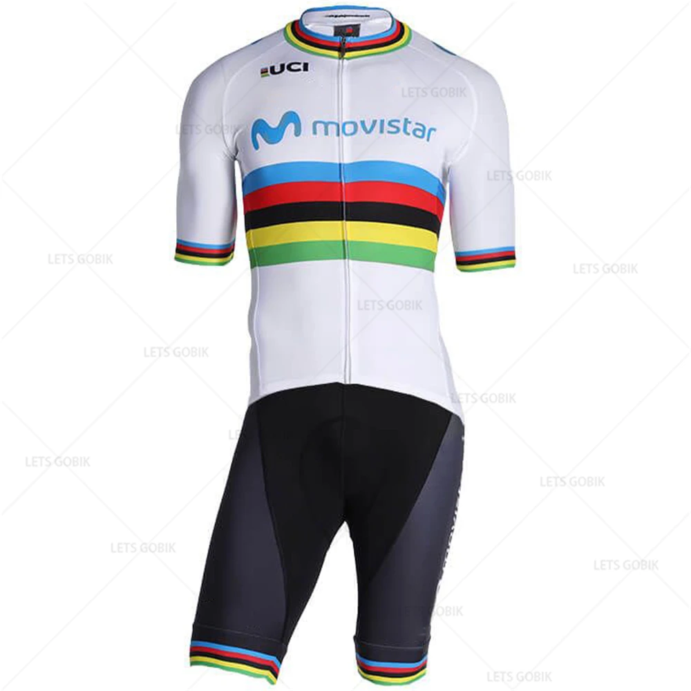 

MOVISTAR TEAM 2019 Champion Cycling Jersey Set (2 Pieces) Summer Short Sleeve Ropa Ciclismo Hombre Cycling Clothing Bike Uniform