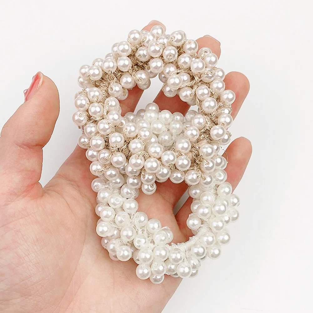 

New Women Girls Elegant Colorful All Pearls Elastic Hair Bands Sweet Hair Ornament Headband Scrunchie Fashion Hair Accessories